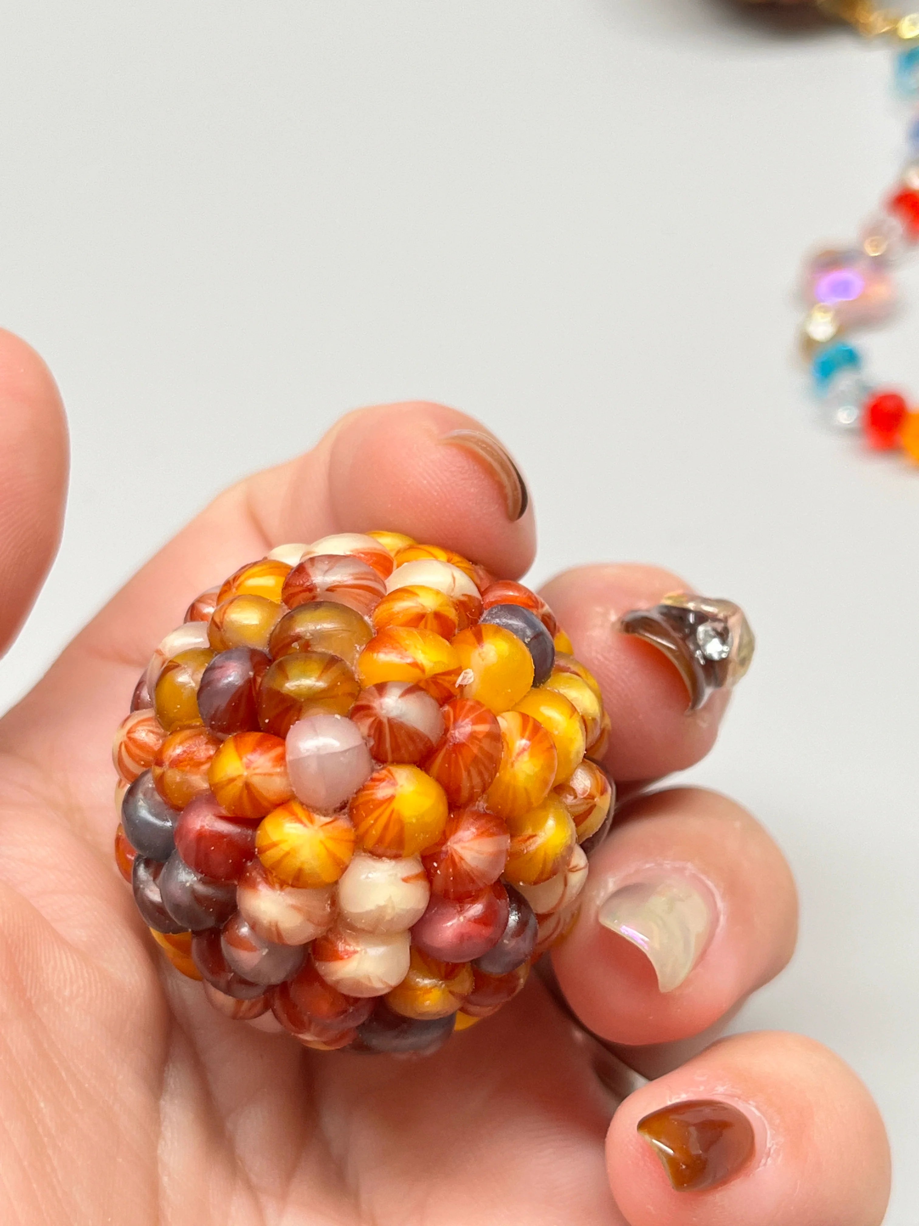 Colorful Gemstone Corn Ornament with Veined Spherical Beads