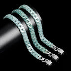 Natural A-Grade Blue Water Jadeite Cuban Link Bracelet – Ice-Type Jade, Titanium Steel, Hip-Hop Style for Women