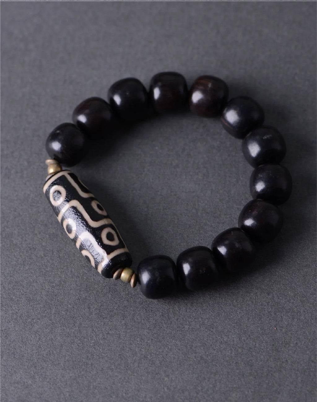 Ebony Tibetan Agate Dzi Beads Charm Bracelet