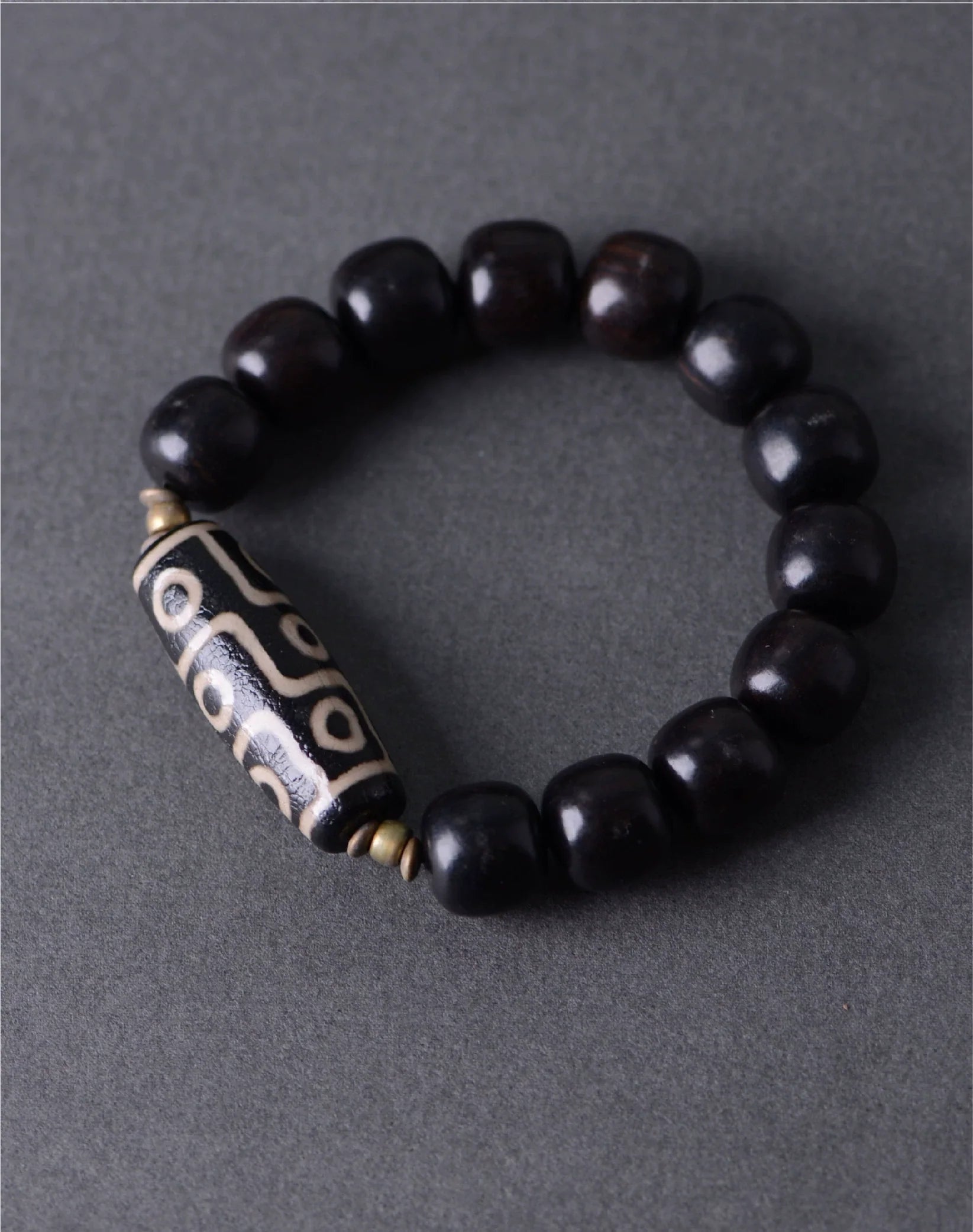Ebony Tibetan Agate Dzi Beads Charm Bracelet