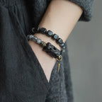 Double-Layer Black Rutilated Quartz & Ebony Wood Bracelet Men’s Vintage Protection Beads
