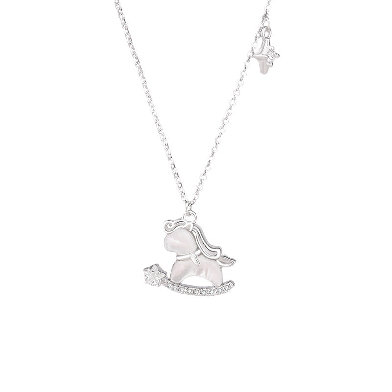 Women’s S925 Silver Starlight Cute Horse Set – Necklace, Bracelet, Earrings Niche Design Jewelry