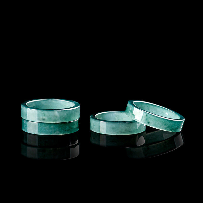 Natural A-Grade Blue Water Jadeite Square Ring