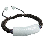Natural Myanmar Grade A Jade Curved Bar Bracelet – Handmade with Good Fortune and Longevity Carvings