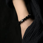 Obsidian & Brass Tibetan Vintage Couple Bracelet – Grounding & Protection