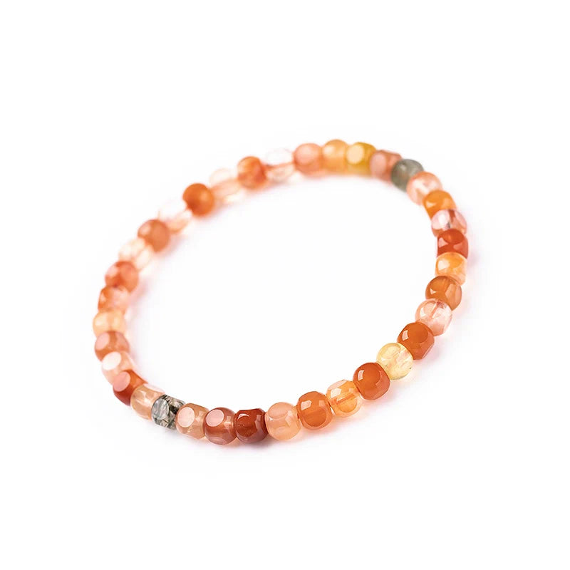Colorful Pink Rabbit Hair Quartz Candy-Cut Square Bracelet
