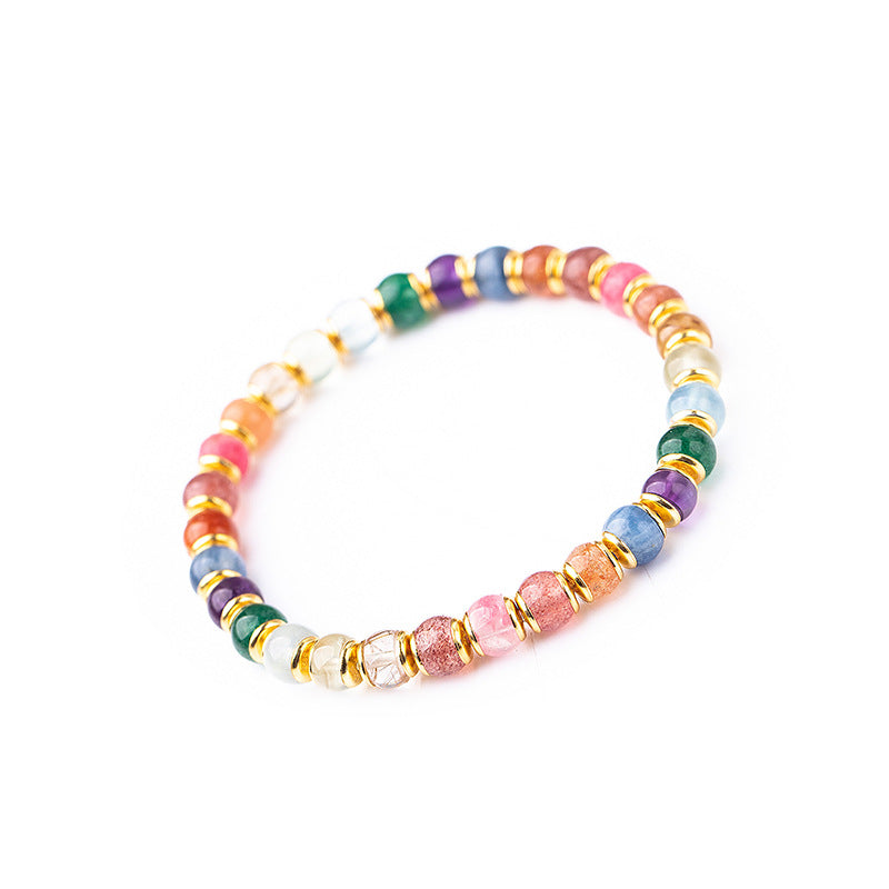 S925 Silver Natural Crystal Rainbow Multi-Gemstone Bracelet
