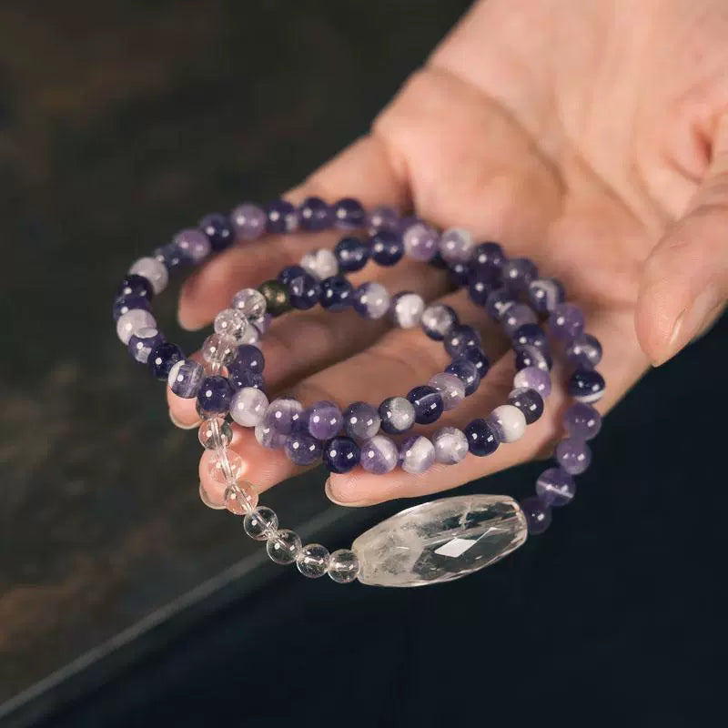 Tibetan-Inspired Multi-Layer Amethyst & Clear Quartz Bracelet · Pure Energy, Sacred Balance