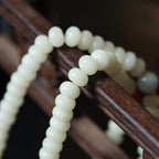 108 Mala Beads White Jade Bodhi Beads Bracelet with Boxwood Carved Heart Sutra Guru Bead