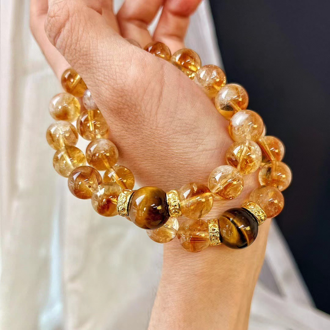 10MM Natural Citrine Crystal Bracelet Premium Tiger's Eye Bracelet for Wealth