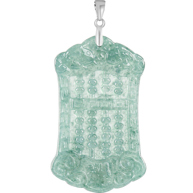 Ice Blue Jadeite Abacus Pendant – A-Grade Blue Water Jade Wealth Pendant for Women