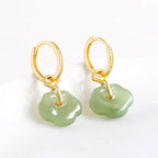 Women’s Natural Hetian Jade Ruyi Earrings, Set in S925 Silver