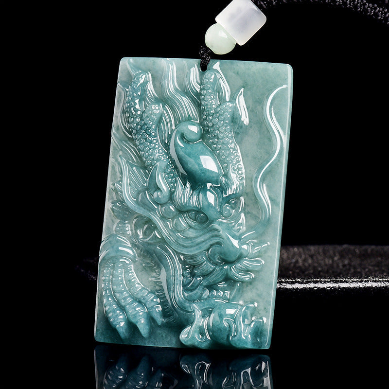 Natural Blue Water Jadeite Dragon Pendant – A-Grade Jade, Powerful Zodiac Dragon Talisman