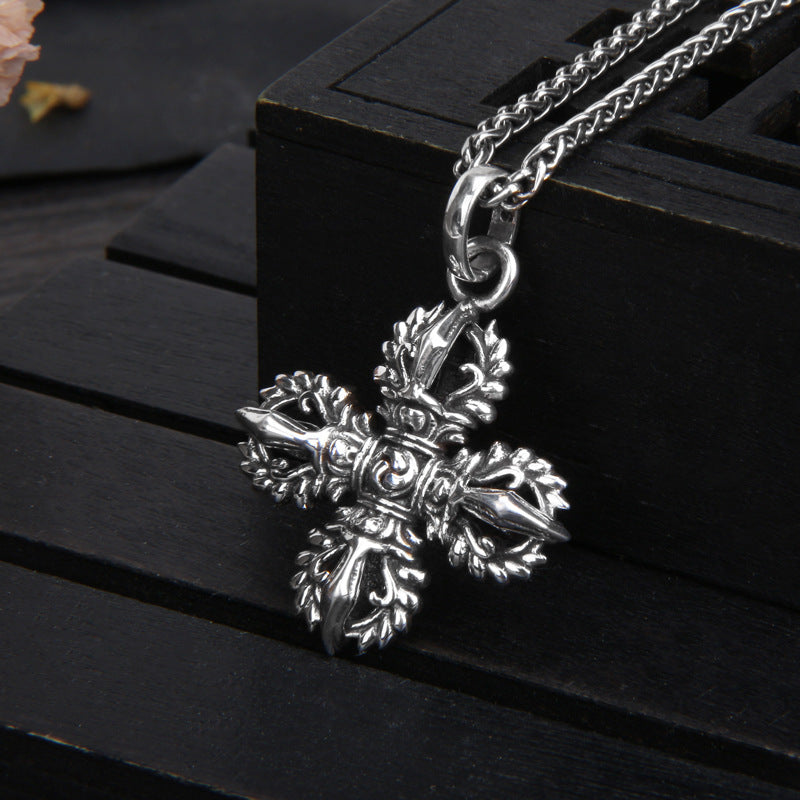 925 Sterling Silver Vajra Cross Pendant for Men & Women