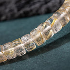 Natural Crystal Rutilated Quartz Bracelet - Precision Cut 3x6mm Beads