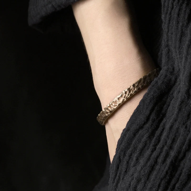 Tibetan Vintage Handmade Brass Cuff Bracelet Couple Jewelry for Spiritual Balance