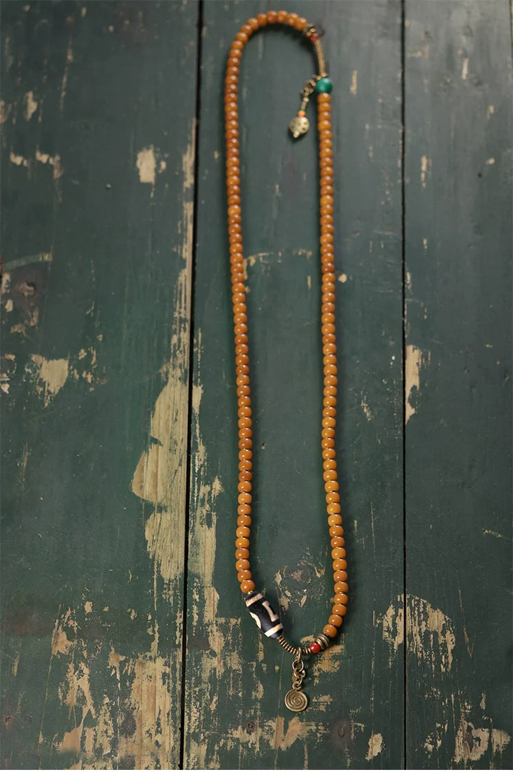 Vintage Multi-Layer Bodhi Seed & Dzi Bead Unisex Bracelet · Buddhist Mala Jewelry