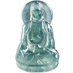 Natural Blue Water Jadeite Amitabha Buddha Pendant – A-Grade Jade, Spiritual Protection Talisman