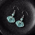 Natural A-Grade Blue Water Jadeite Ruyi Earrings – S925 Silver, Ice Jade for Women