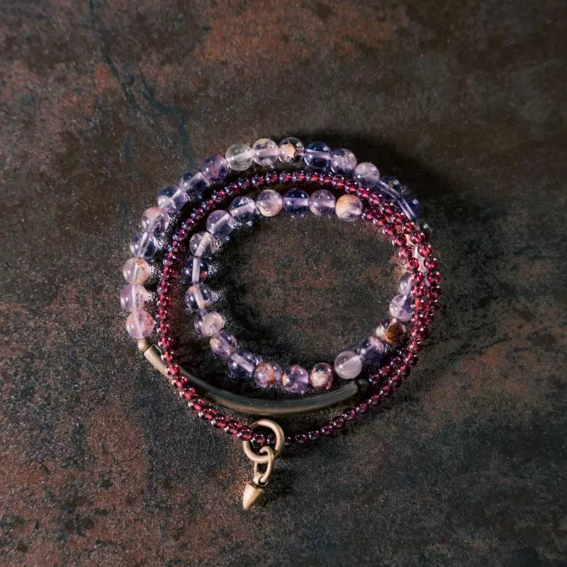 Vintage Multi-Layer Purple Phantom & Garnet Bracelet · Energy Wrap for Women