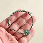 Natural A-Grade Blue Water Jadeite Peach Blossom Bead Bracelet – Handcrafted Braided Cord, Spiritual Protection & Blessings