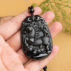 Natural A-Grade Black Jadeite Horse Zodiac Pendant