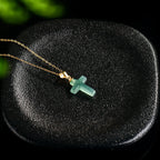 Natural A-Grade Blue Water Jade Cross Pendant for Women — S925 Sterling Silver Setting