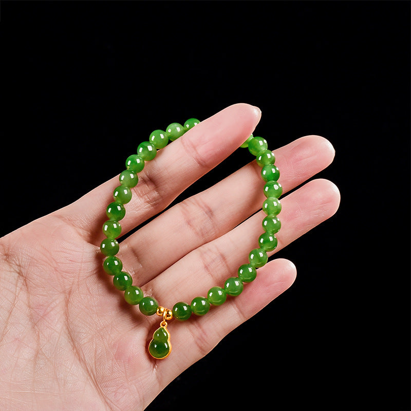 Natural A-Grade Hetian Green Jade Gourd Bracelet – Lucky Charm for Women