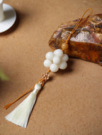 Handmade White Jade Bodhi Woven Tassel Charm Strap for Phone, Bag, or Car