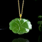 Authentic Hetian Green Jade Peony Pendant for Women, 18K Gold Setting