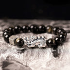 Feng Shui Bracelet Pure Silver Pixiu Bracelet Black Obsidian Men's Bracelet