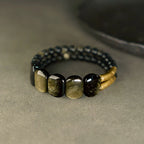 Natural Black Obsidian & Cat’s Eye Gold Obsidian Double-Layer Bracelet for Men & Women