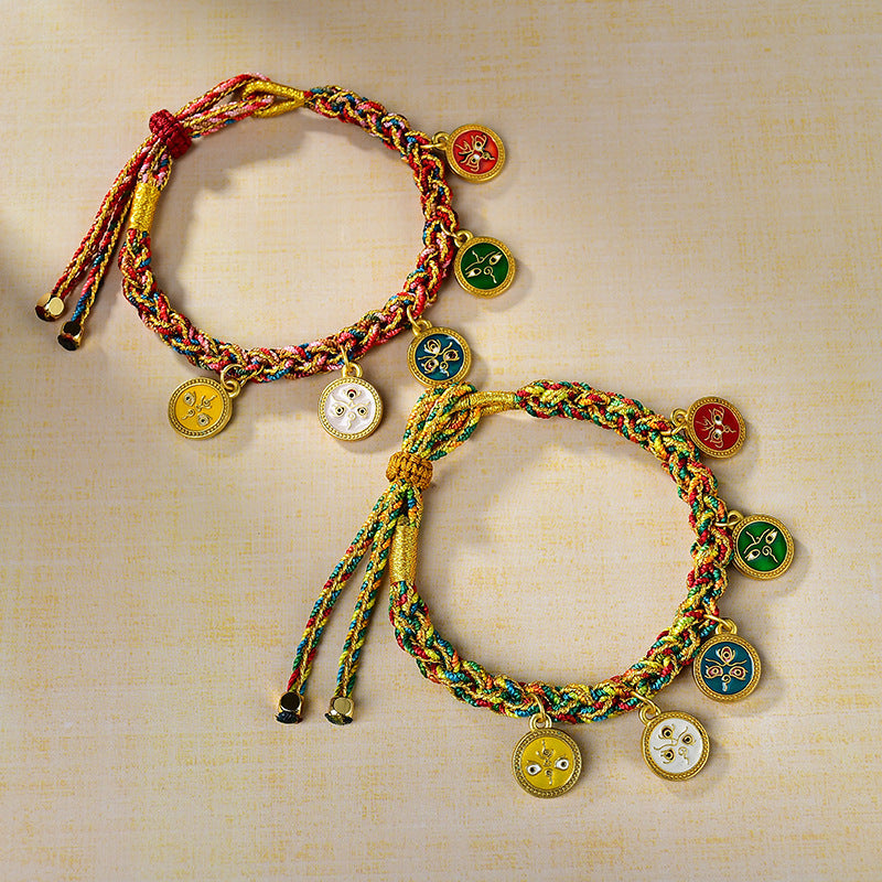 Tibetan Five Wealth Gods Blessing Bracelet – Handwoven with Green Tara Energy