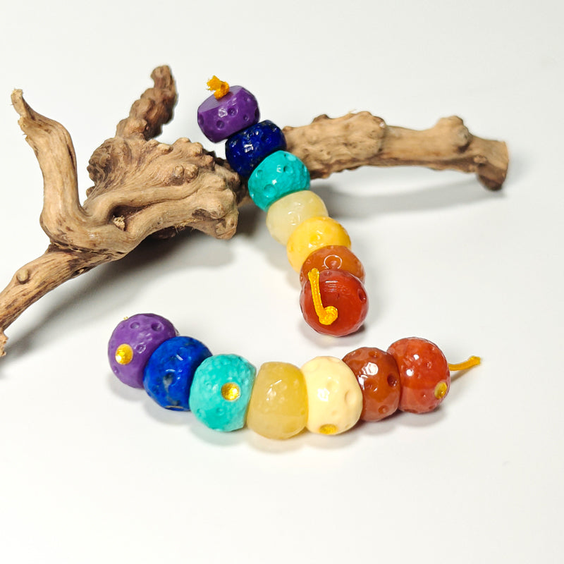 Natural Agate Tibetan Multi-Treasure Rainbow Meteorite Planet Bodhi Bracelet DIY Spacer Beads