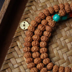Dragon Vein Exploding Texture Rudraksha 108 Mala Beads Bracelet with Agate Stone Accents