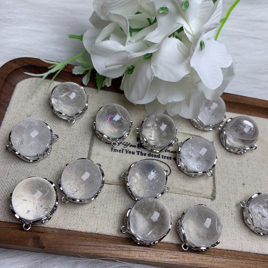 Natural Clear Quartz Charm with Silver Setting – DIY Jewelry Making Accessory