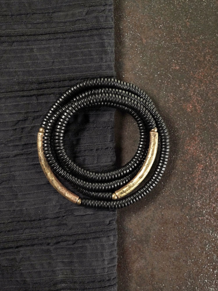 Ebony Wood & Brass Protection Bracelet – Multi-Layer Beads for Strength & Stability