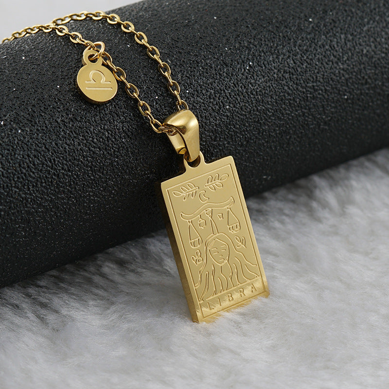 12 Zodiac Sign Pendant Necklace – 18K Gold-Plated Titanium Steel