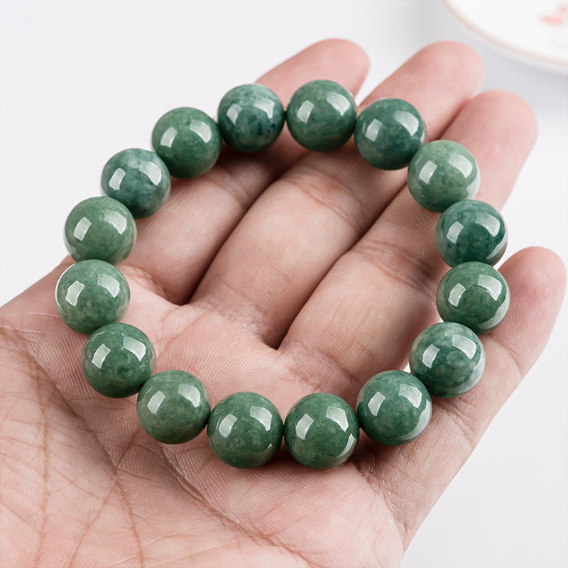 Natural A-Grade Jadeite Deep Bean Green Round Bead Bracelet – Elegant & Timeless
