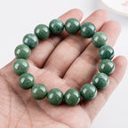 Natural A-Grade Jadeite Deep Bean Green Round Bead Bracelet – Elegant & Timeless
