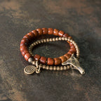 Tibetan Handmade Double-Wrap Yak Bone & Brass Bull Head Bracelet · Primal Strength, Sacred Grounding