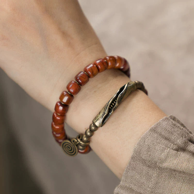 Tibetan Handmade Yak Bone Double-Wrap Bracelet – Long Style with Vintage Brass Accents