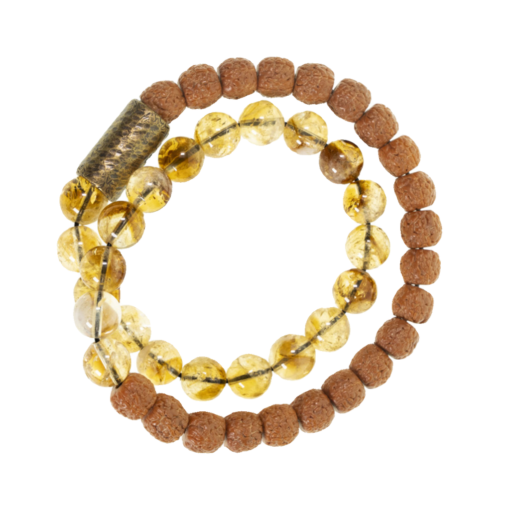 Citrine & Vajra Bodhi Bead Bracelet Tibetan Vintage Double-Wrap Bracelet for Women