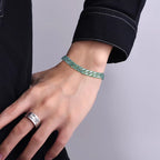 Natural A-Grade Blue Water Jadeite Cuban Link Bracelet – Ice-Type Jade, Titanium Steel, Hip-Hop Style for Men