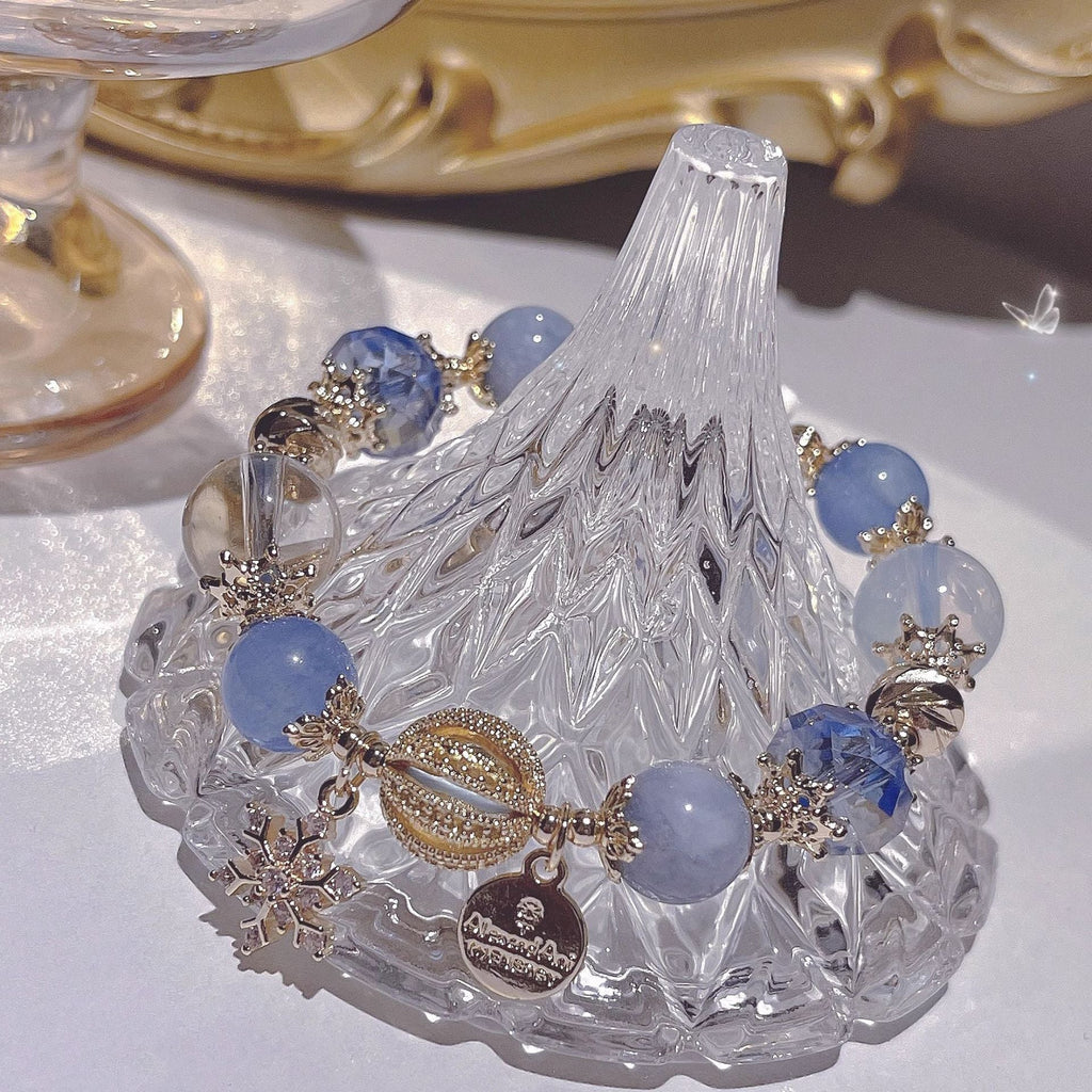 DIY Aquamarine Blue Crystal White Crystal Bracelet Snowflake Starry Sky Bracelet for Women