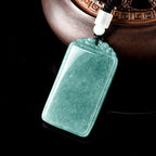 Natural A-Grade Blue Water Jadeite Wushi Plaque Pendant – Prosperity & Protection