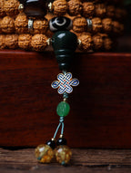 Dragon Vein Exploding Texture Rudraksha 108 Mala Beads Bracelet with Alxa Agate Accents