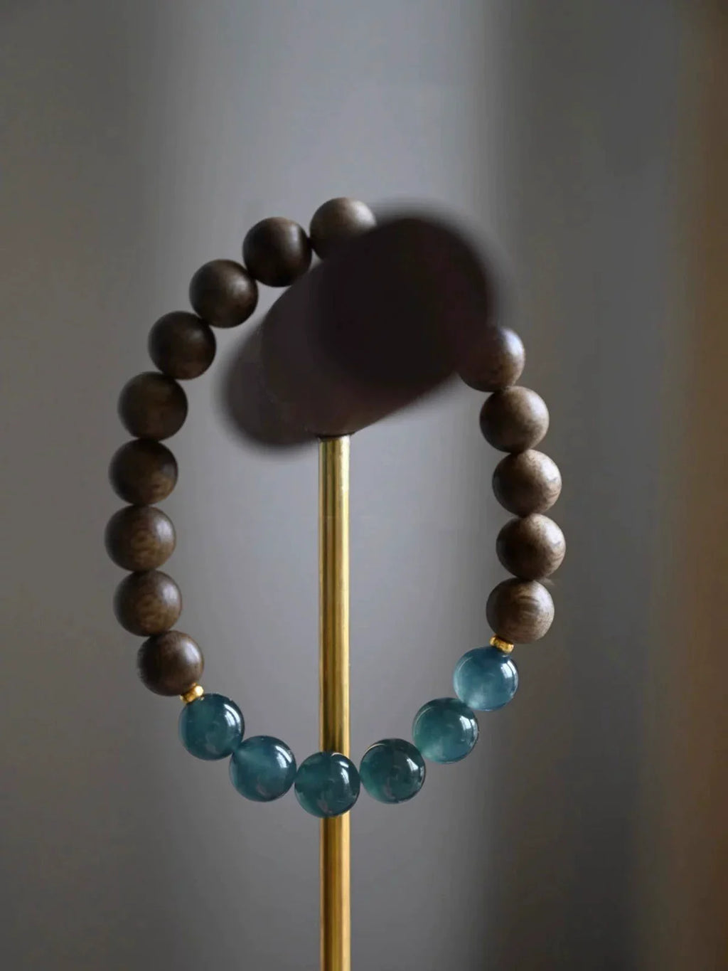 Premium Blue Ice Jadeite & Mysore Old Sandalwood Fortune Bracelet