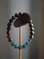 Premium Blue Ice Jadeite & Mysore Old Sandalwood Fortune Bracelet
