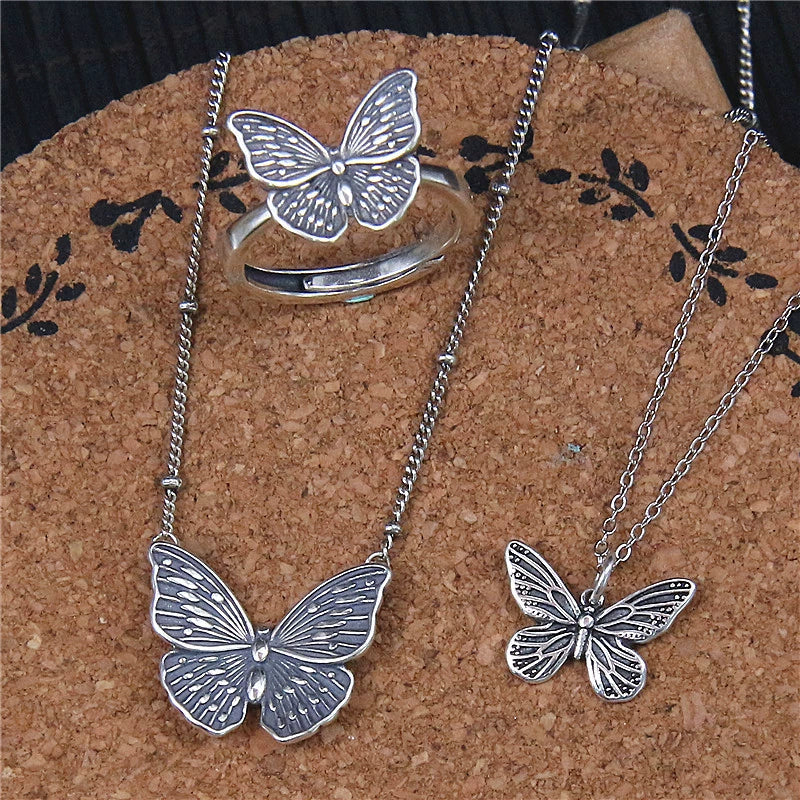 Vintage S925 Sterling Silver Adjustable Butterfly Ring for Women